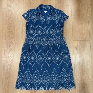 J.Jill Blue Embroidered Eyelet Dress Women Small Cotton Short Sleeve Summer